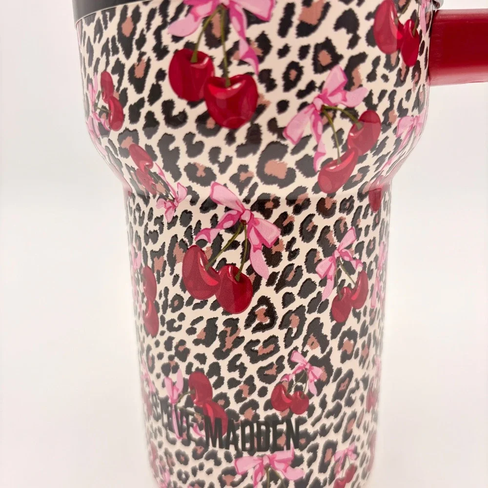 Steve Madden Leopard Cherry Bow Insulated Stainless Steel Tumbler with Charms